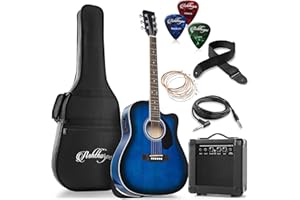 Ashthorpe Full-Size Dreadnought Cutaway Acoustic Electric Guitar Package with 10 Watt Amp - Blue