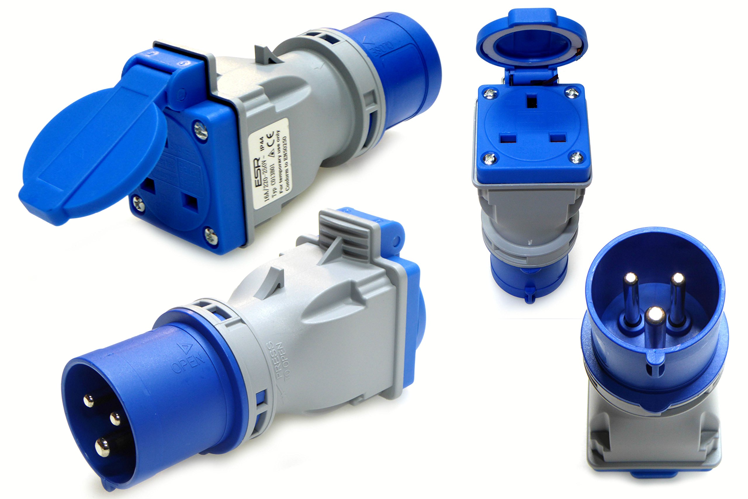 16 amp plug to 13 amp socket converter adaptor compact 220 - 250 volt camping caravan generator