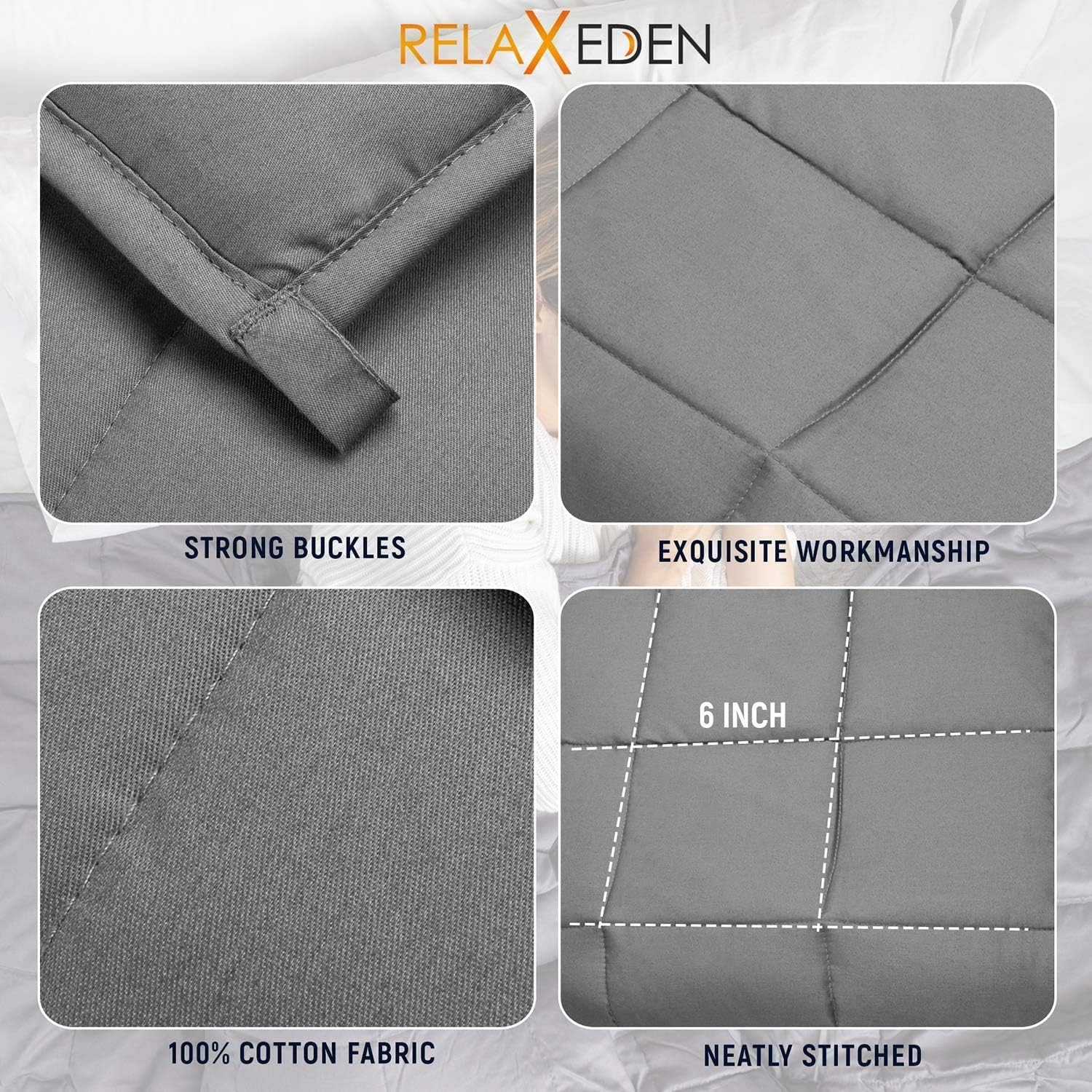 RELAX EDEN Adult Weighted Blanket W/Removable, Washable Duvet Cover| 15 lbs, 60”x 80” Size| Heavy Glass Micro-Beads| Supreme Sleeping Comfort for Adults| Hot & Cold Sleeping| 100% Soft Cotton Build: Home & Kitchen