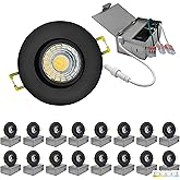 NUWATT 3 Inch Round Black LED Gimbal Recessed Downlight, Canless All-in-1 LED Light with 5 CCT Color Switch 2700K - 5000K, 8W, 600 Lumens, 120V, Dimmable, New Construction (Black, 16 Pieces)