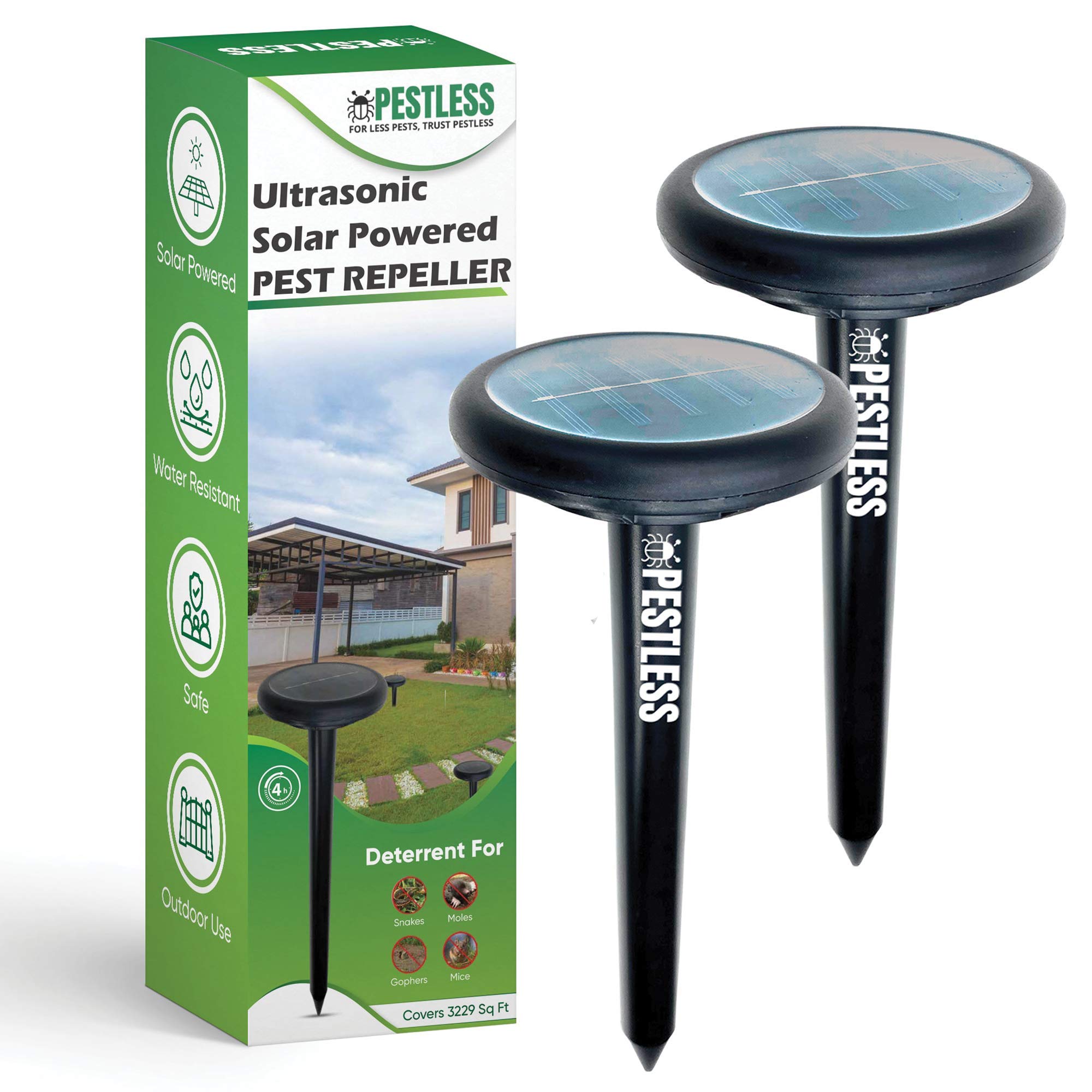 Photo 1 of Pestless Upgraded Ultrasonic Pest Repeller Outdoor - Deterrent for Moles, Gophers, Snakes, Mice - Safe, Humane, Solar Powered Rodent Repellent for Garden, Lawn, Yard (2)