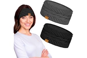 KUTTOR 2 Pack Fuzzy Fleece Headband Fleece Lined Ear Warmer Knit Thick Warm Headwraps Cable Knit Headband