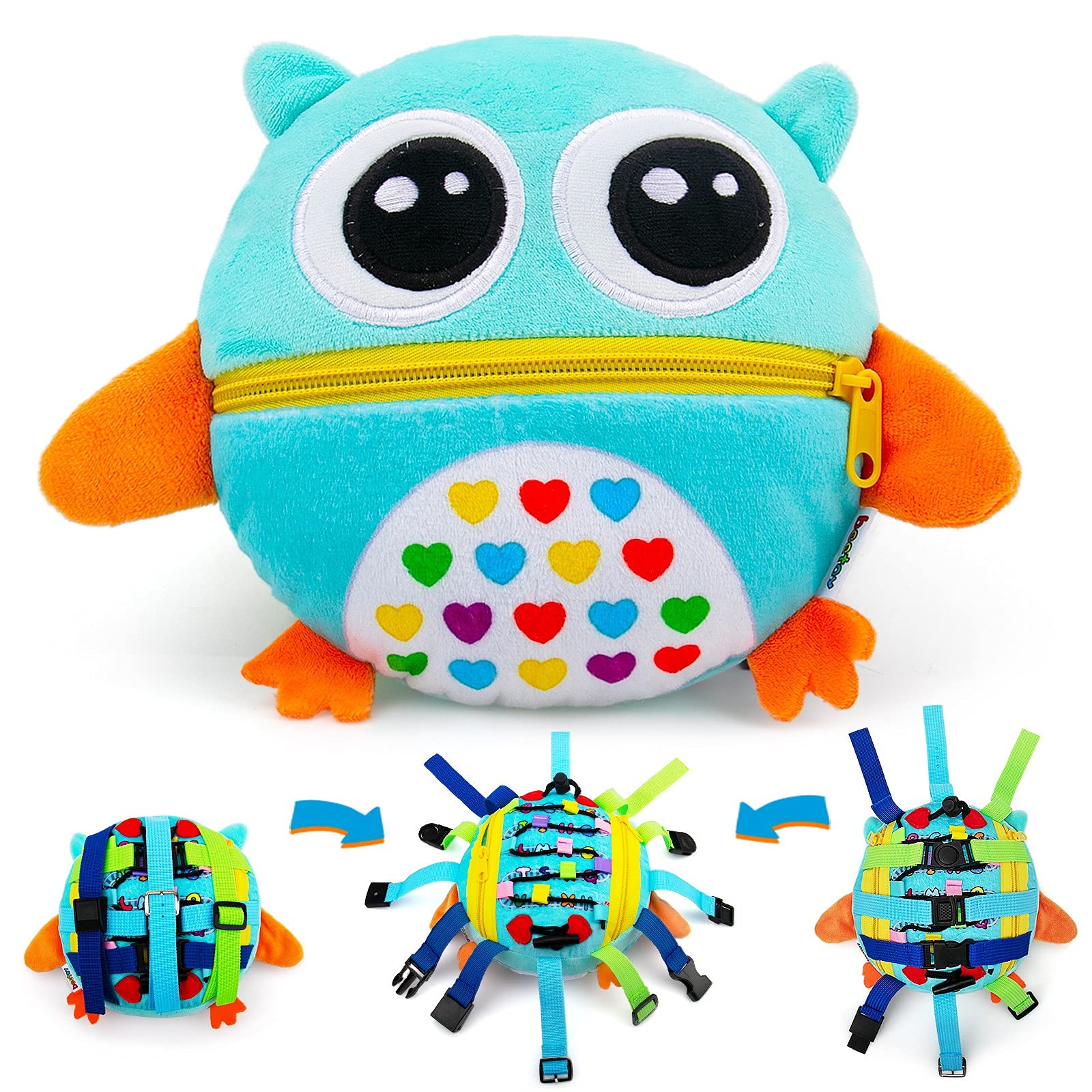 beetoy Sensory Buckle Pillow Toys for Toddlers 1-3, Learning Activity Toy Develop Fine Motor Skill, Educational Buckle Zipper Toys Toddler Activities Travel Toy for Threading Basic Skills