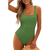 ANRABESS Womens One Piece Swimsuit Square Neck Backless Solid Modest Full Coverage Ribbed Bathing Suits 2026 Summer Swimwear