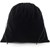 Sanrich 5 Pack Large Black Velvet Pouch Bags With Drawstring -14 x14 INCH Treat Bag Dust Bag For Gift Hair Dryer Hotel Storage Velvet Gym Bags Drawstring Cloth Packing