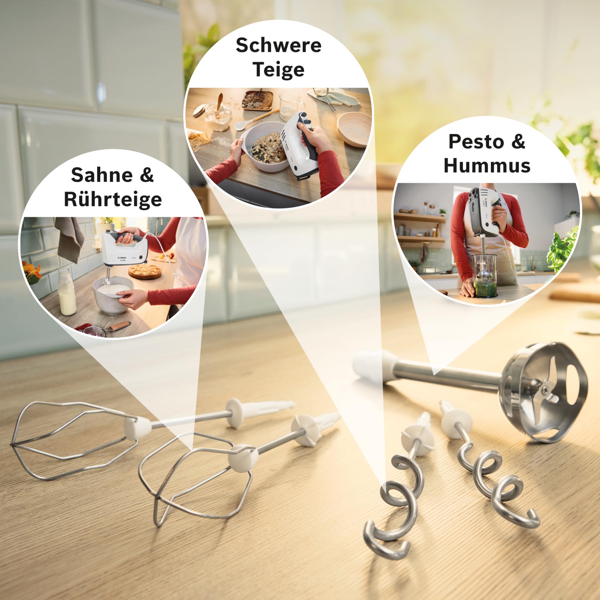 Bosch Handrührgerät, mit Pürierstab, Mixbecher, Edelstahl Rührer, Knethaken, spülmaschinenfest, 5 Stufen plus Turbotaste, weiß/grau, 750 W, ErgoMixx MFQ37470 9