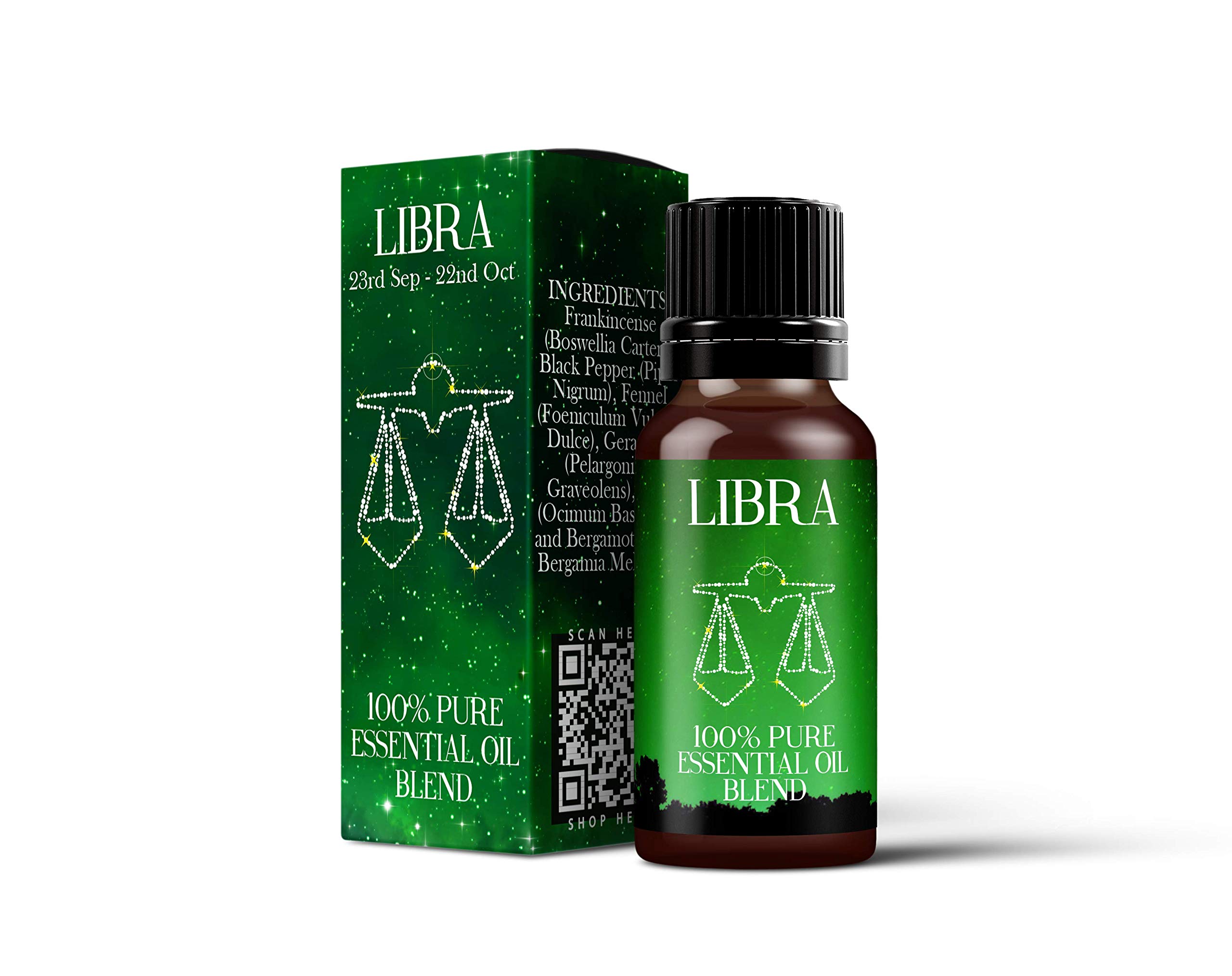 Mystix London | Libra Zodiac Sign Essential Oil Blend 10ml | 100% Pure & Natural | Aromatherapy for Air Signs | Basil, Bergamot, Black Pepper, Fennel, Geranium, Frankincense | Vegan, GMO Free