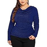 ZOMVA Women's Plus Size Sparkly Cowl Neck Shirt