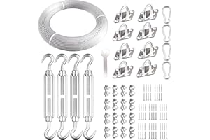 LAKINGO Sun Shade Sail Hardware Kit 6 Inch Heavy Duty 304 Stainless Set for Triangle & Rectangle Outdoor Patio Canopy Garden Installation, 96 Pcs Includes 40 Ft Cable Wire Ropes