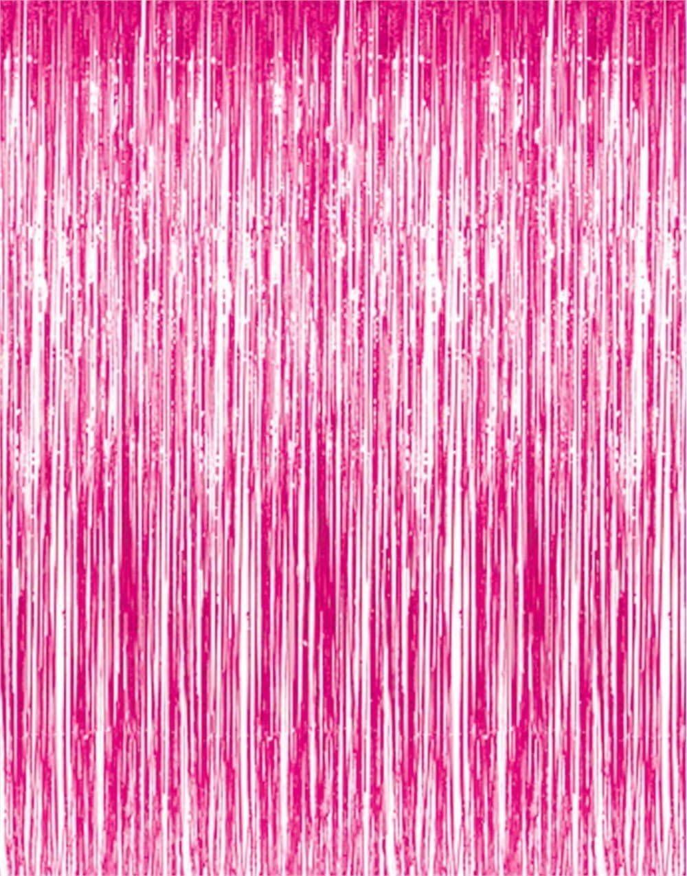 GOER 3.2 ft x 9.8 ft Metallic Tinsel Foil Fringe Curtains for Party Photo Backdrop Wedding Decor (3 Pcs, Hot Pink)
