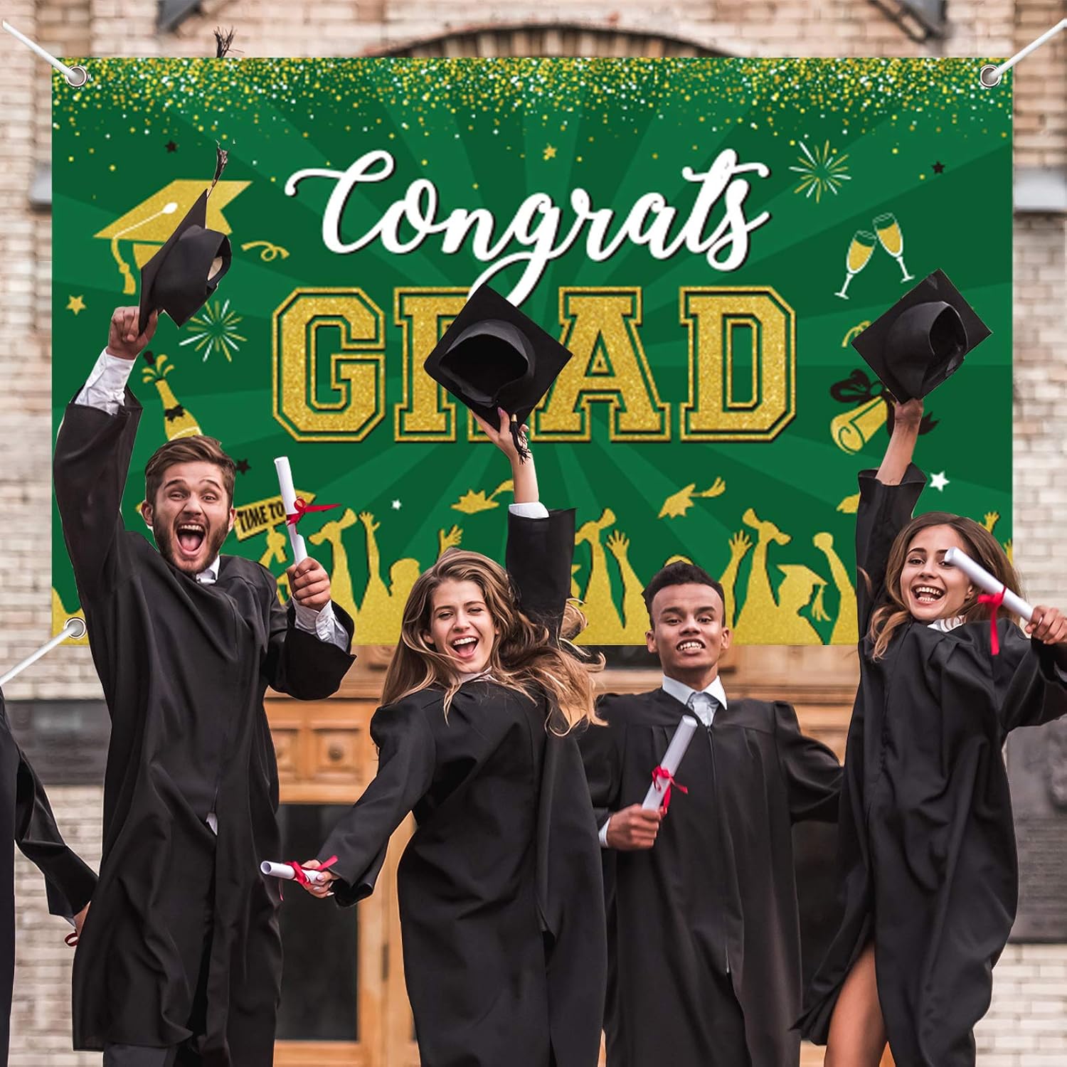Green Graduation Banner 2025 Congrats Grad for Graduation Party Decoration SuppliesLarge Graduation Fabric Backdrop for High School College 71 x 43” - Image 5