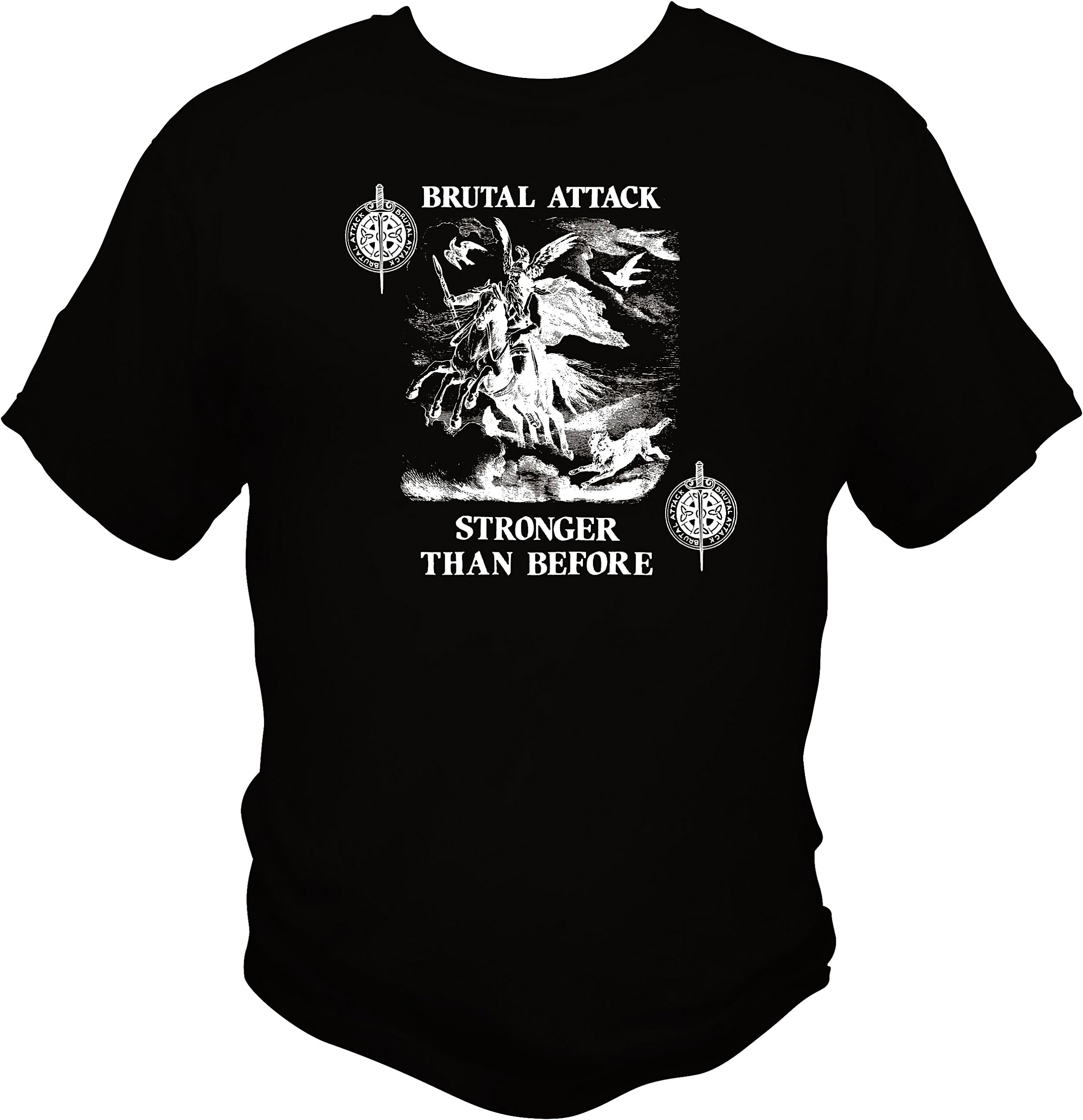 Brutal Attack Stronger Than Before Short-Sleeved Black Factory Printed T-Shirt (Extra Large)