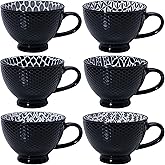 LEHAHA Coffee Mugs Set of 6, 14 Ounces footed Ceramic Mugs, Porcelain Black Coffee cups with handle for men women for Coffee, Tea, Cappuccino, Cocoa, Cereal, Black