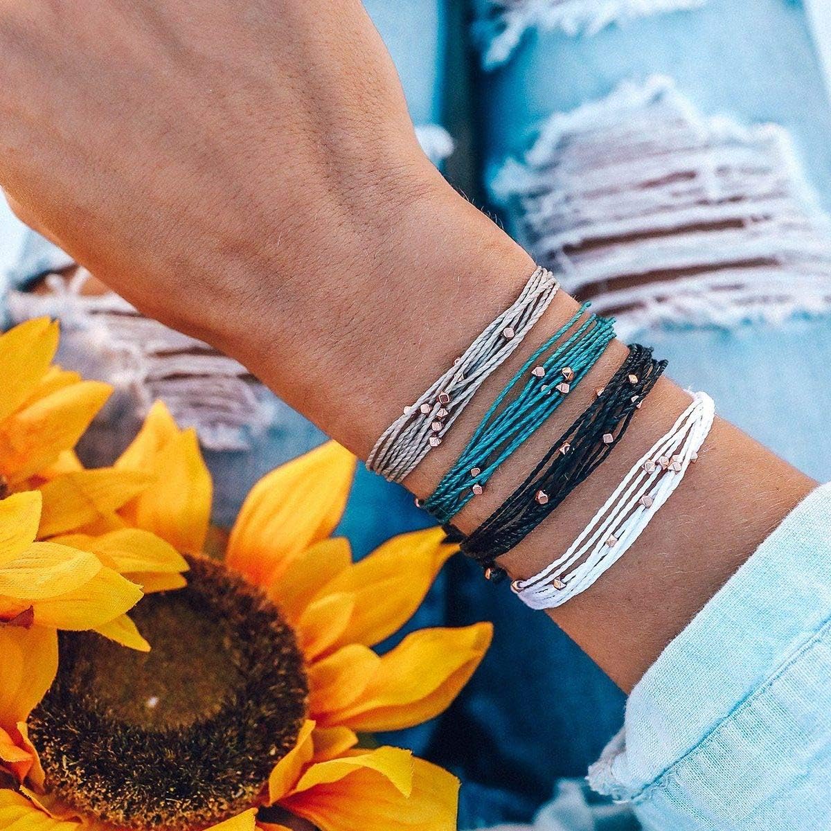 Pura Vida Rose Gold Malibu White Bracelet - Waterproof, Artisan Handmade, Adjustable, Threaded, Fashion Jewelry for Girls/Women: Jewelry