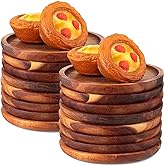 Dandat 16 Pcs 6 Inch Acacia Wood Dinner Plates Round Wooden Charger Plates Dinnerware Set Lightweight Classic Handmade Serving Tray for Dishes Dessert Snack Food Housewarming Gift