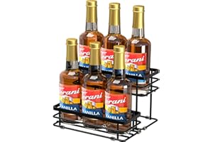 Homedawn Coffee Syrup Rack Organizer, Syrup Bottle Holder Stand for Coffee Bar, 2-Tier 6 Bottles Storage Shelves for Syrup, Wine, Dressing for Kitchen Countertop (6 Bottles Black)
