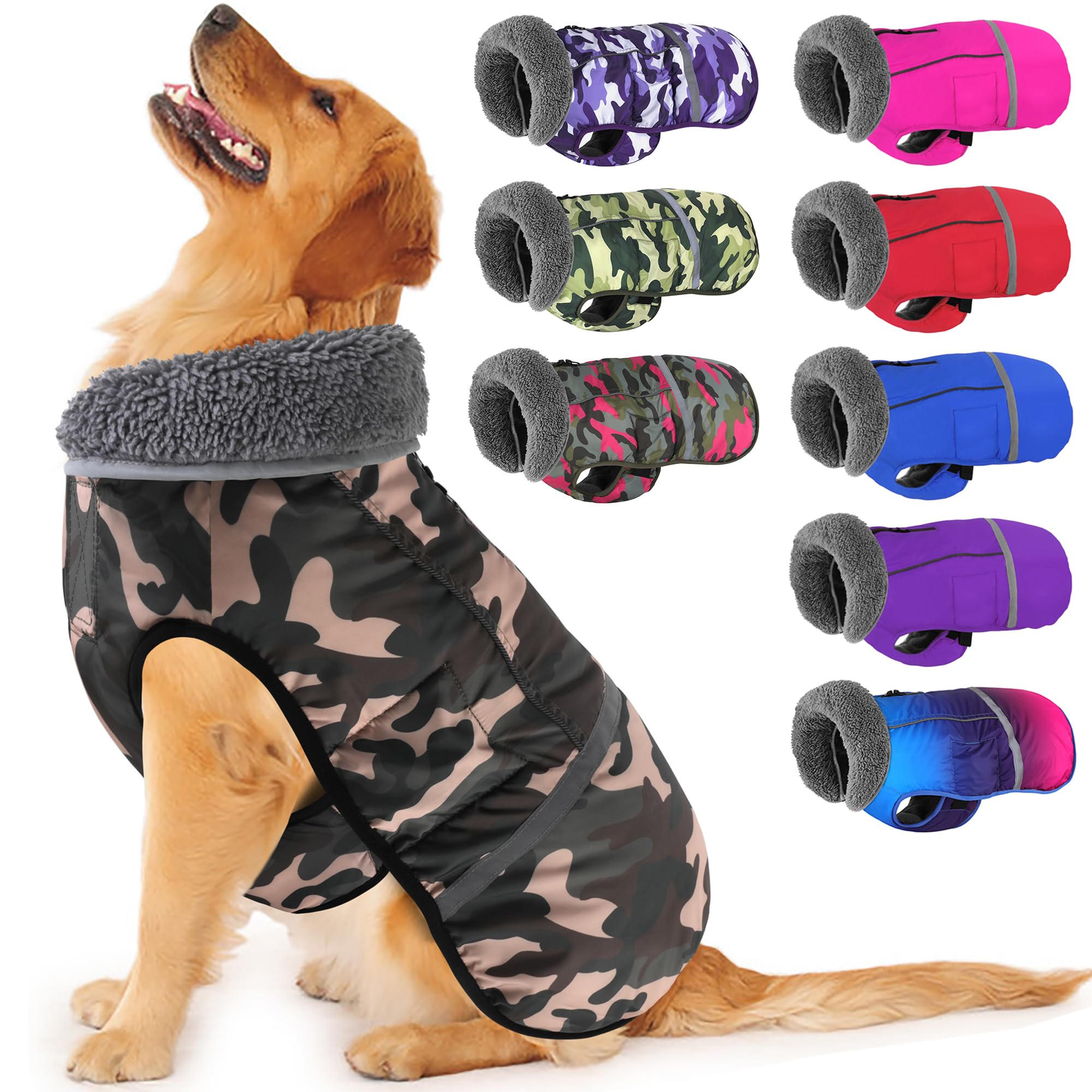 Dogcheer Warm Dog Coat, Waterproof Dog Jacket Christmas Puppy Winter Coat with Buckle, Reflective Adjustable Pet Snow Jacket Fleece Sweater for Small Medium Large Dogs - Dusty Pink Camo, 3XL Image