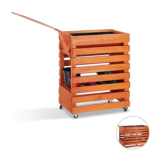 Relaxdays Huerto Urbano de Madera, con Ruedas, Tapa abatible ...