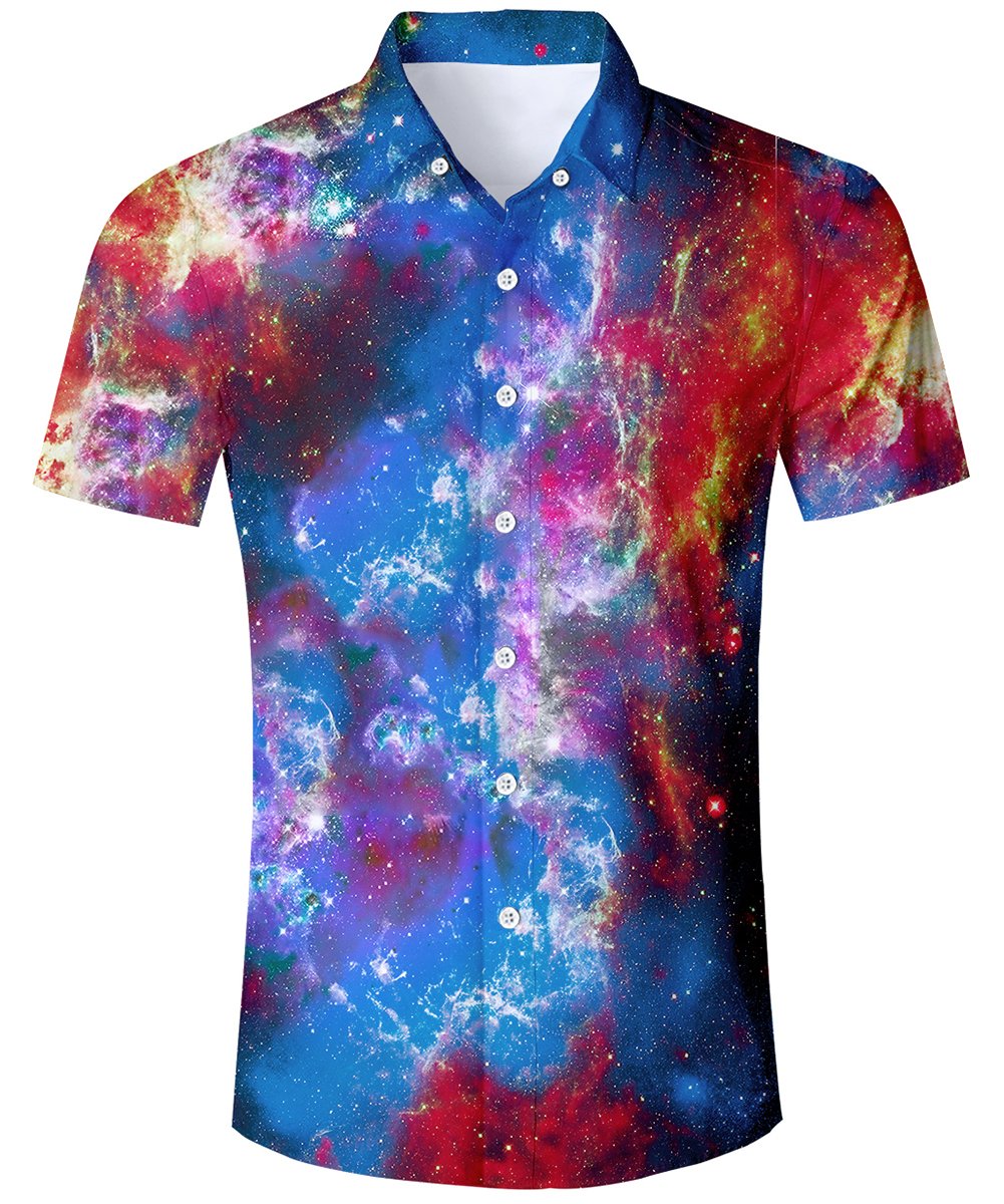TUONROAD Adult Casual Youth Traditional Tropic Aloha Hawaiian Luau Shirt Button Down Shirt Short Sleeve Shirt Vintage Hawaiian Shirts,Outer Space