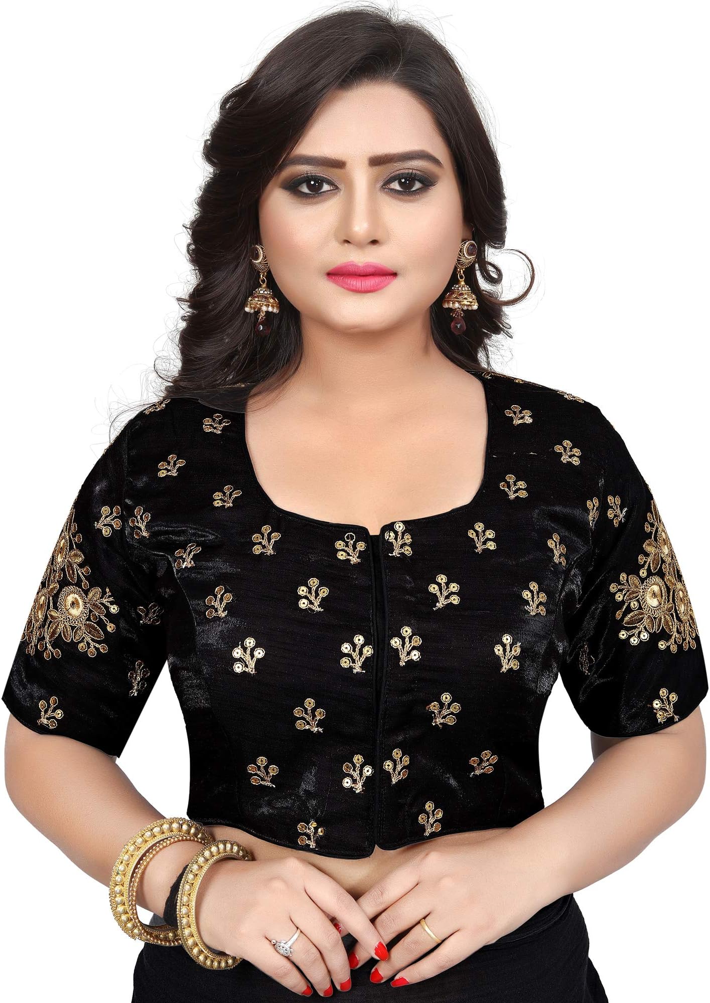 Spangel Fashion Women's Satin Silk Sleeveless Women's Saree Blouses