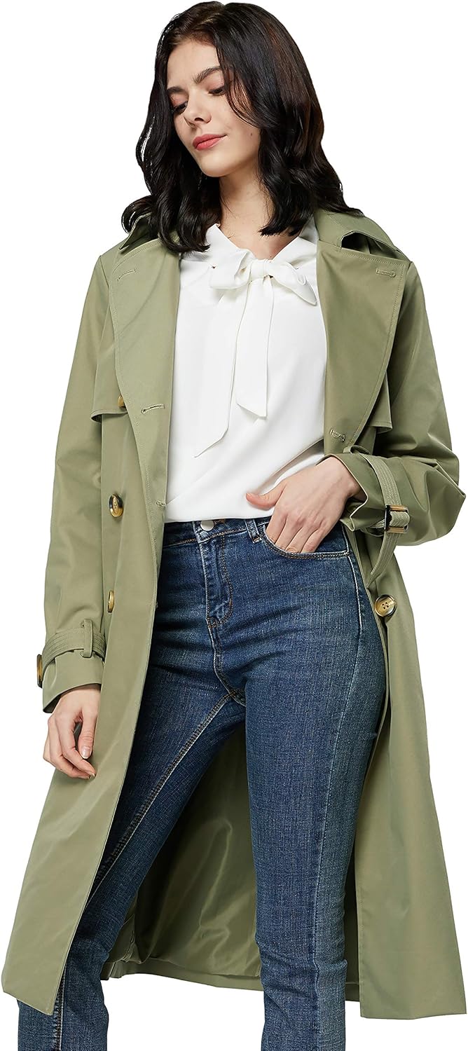 Orolay Women's Long Double Breasted Trench Coat with Belt Light Lape Overcoat: Clothing