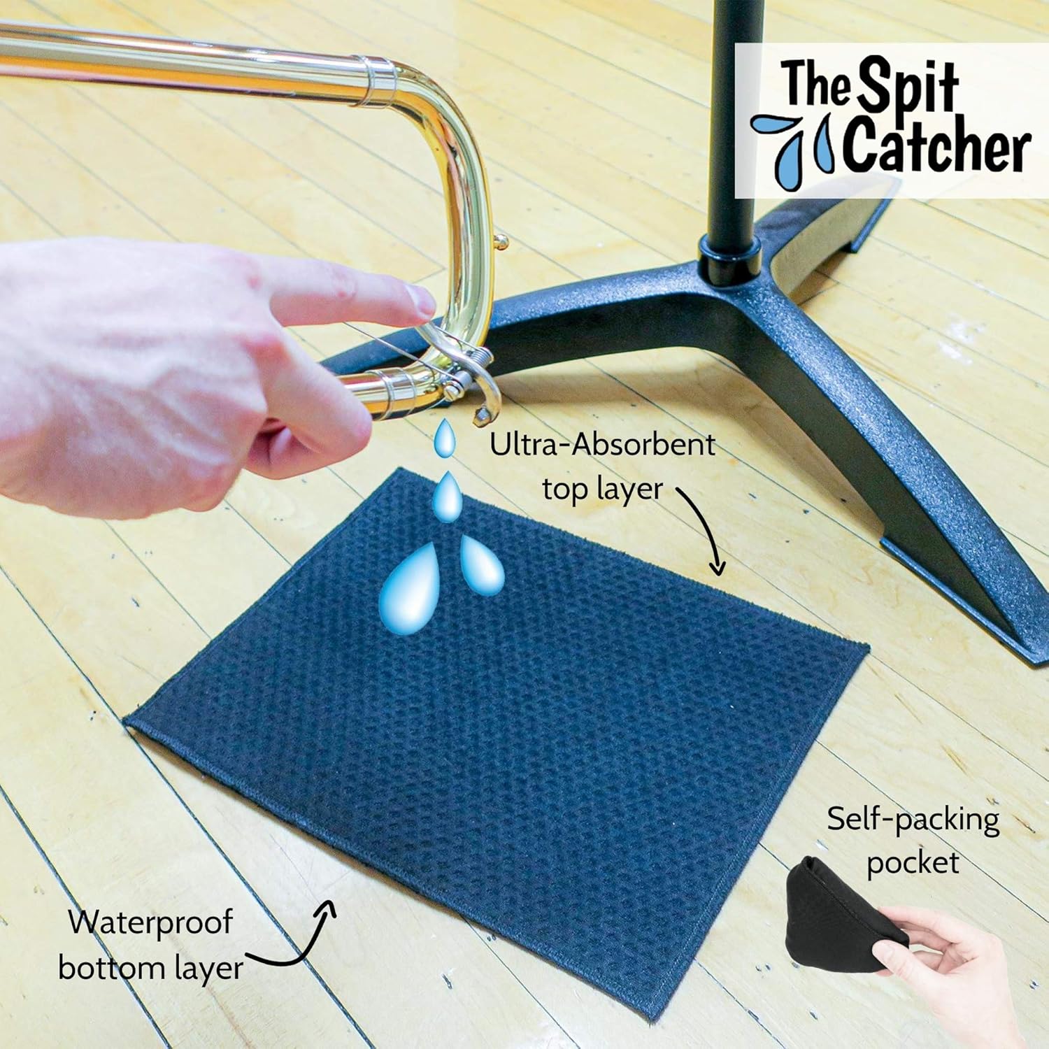 The Spit Catcher - For Brass/Wind Instruments, Ultra-Absorbent and Leakproof, Multi-layered Cloth/Pad to Empty Your Spit, Self-Packing… (Single): Musical Instruments