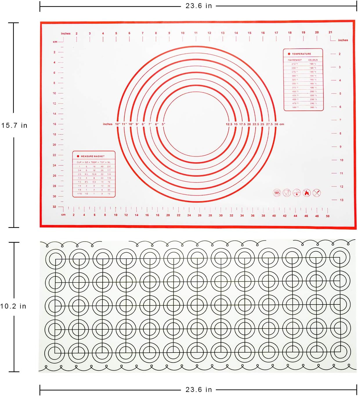 Large Silicone Pastry Mat with 2 Set Measurement Baking Mat Cookie Sheet bpa Free for Oven, Non-Stick Silicone Pastry Baking Mat with Circles for Rolling Dough: Kitchen & Dining