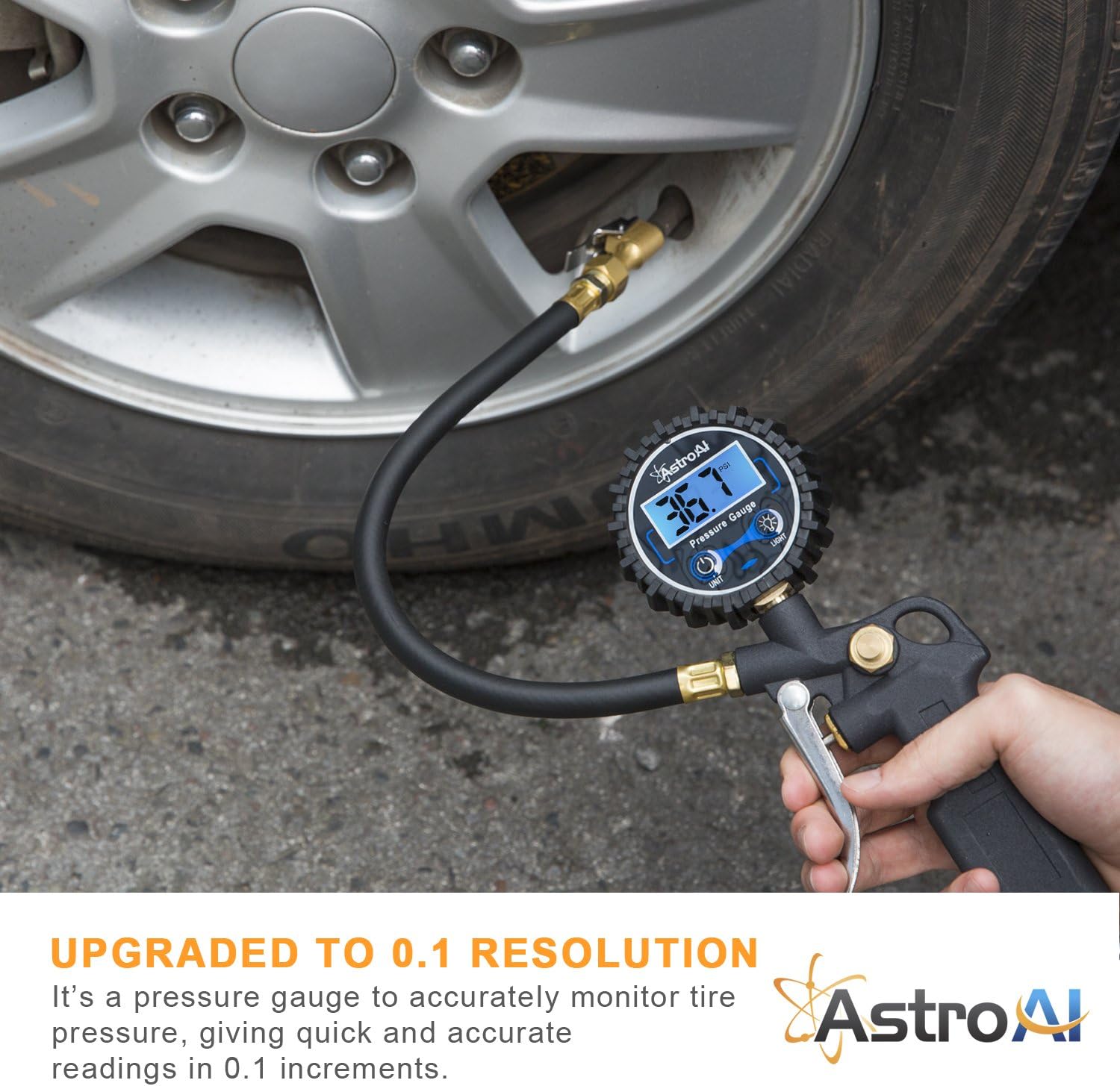 AstroAI Digital Tire Inflator with Pressure Gauge, 250 PSI Air Chuck and Compressor Accessories Heavy Duty with Rubber Hose and Quick Connect Coupler for 0.1 Display Resolution: Automotive