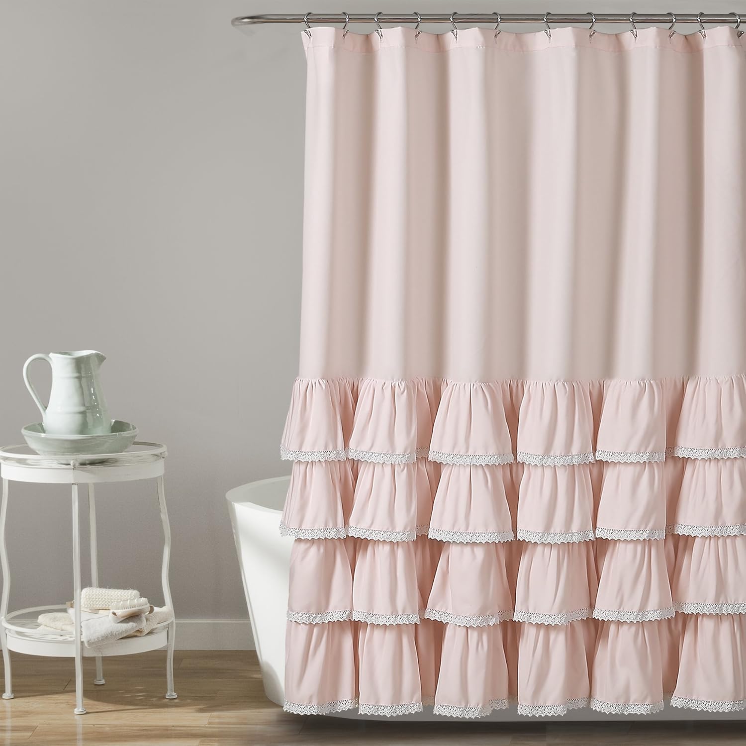 Lush Decor Ella Lace Ruffle Shower Curtain, 72" x 72" Blush