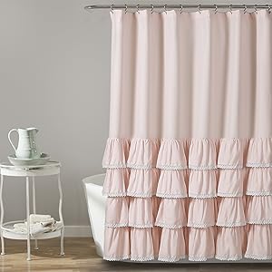 Lush Decor Ella Lace Ruffle Shower Curtain, 72" x 72" Blush