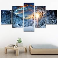 SIGNWIN 5 Panel Canvas Wall Art Modern Art Forest Minimalist Multicolor Nature Photography Relax/Calm for Home Decorations Ready to Hang - 60
