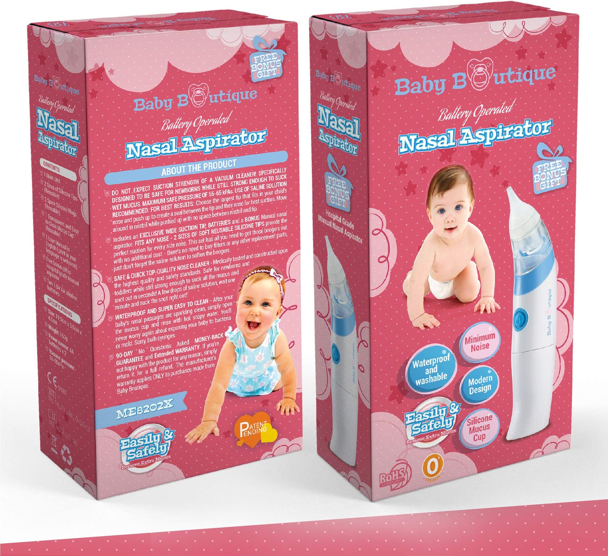 Baby Boutique Baby Nasal Aspirator - Nose Cleaner For Infants - Stuffy Nose Relief - Snot Sucker With Safe Suction - Plus 2 Free Bonus Items!