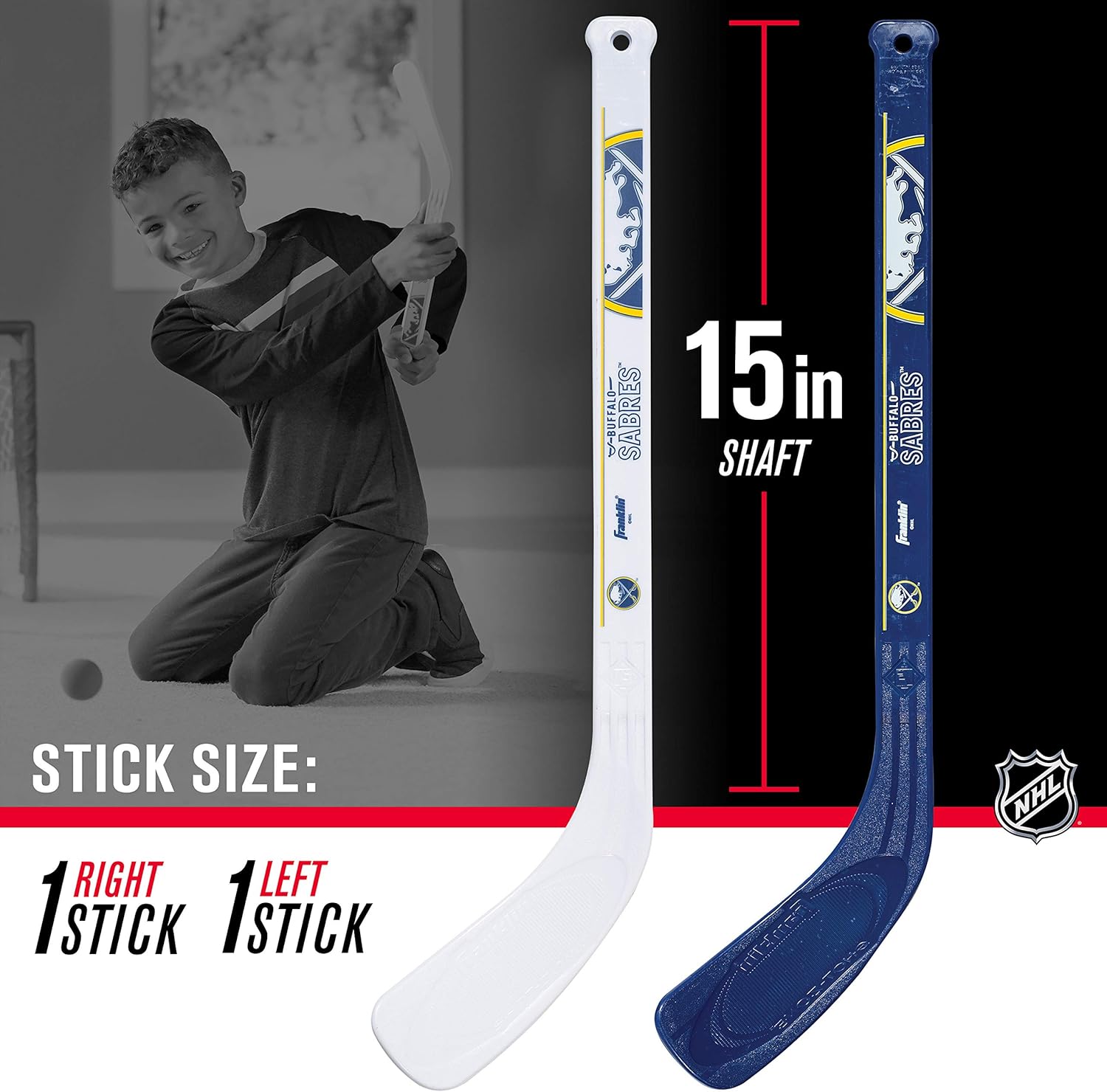 Franklin Sports Buffalo Sabres Mini Hockey Set - Knee Hockey Goal, Ball, & 2 Hockey Stick Combo Set - Mini Goal Net - NHL Official Hockey Set : Hockey Nets : Sports & Outdoors