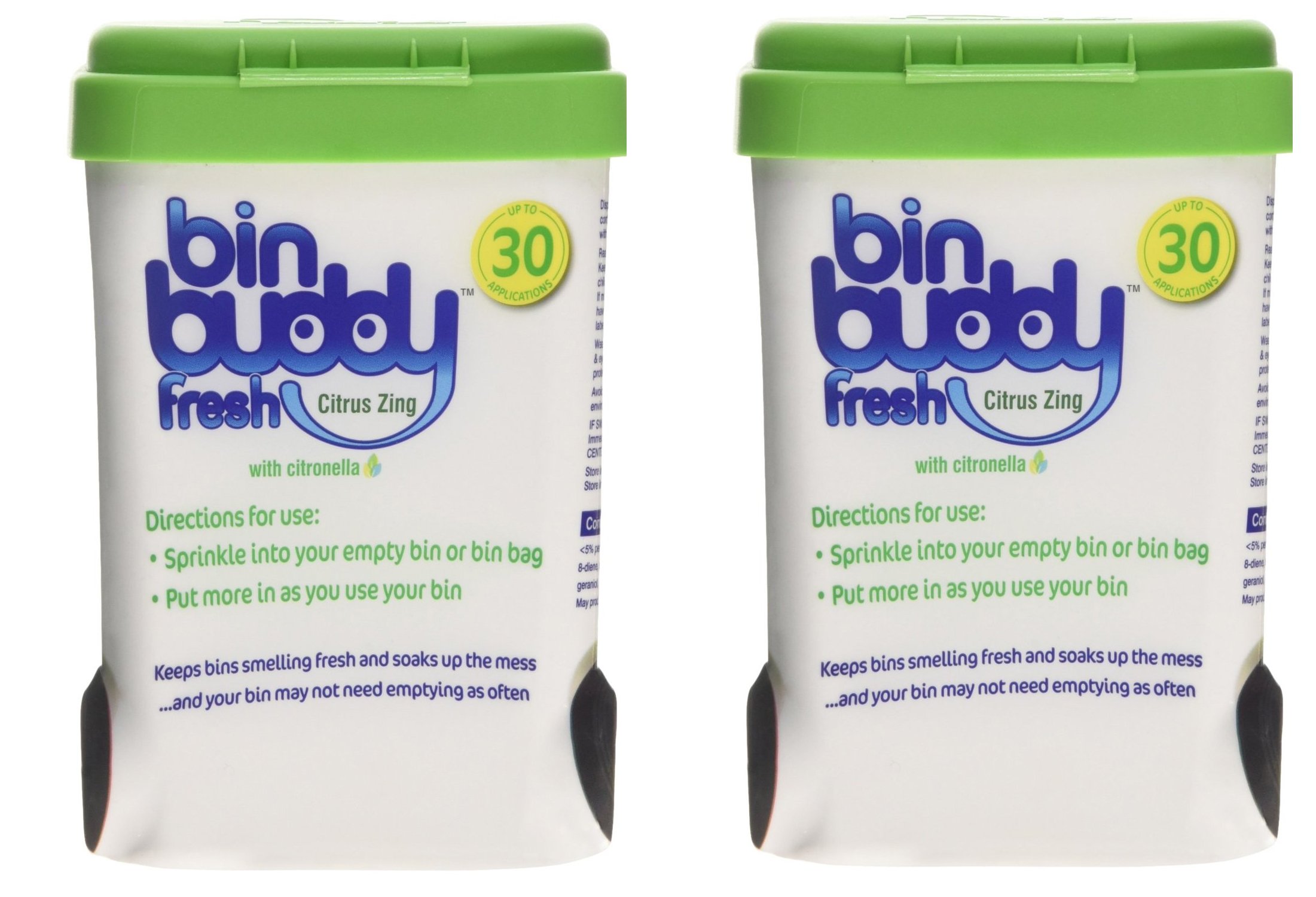 2 x BIN BUDDY CITRUS ZING WITH CITRONELLA WHEELIE BIN FRESHENER 450g