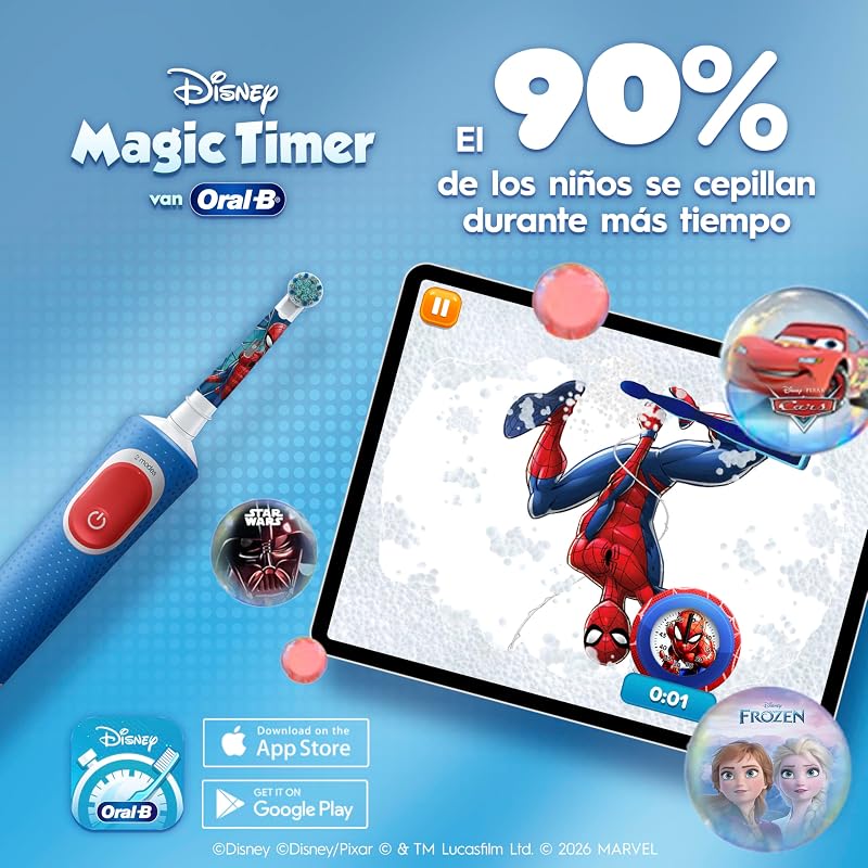 Escova de dentes elétrica oral-b pro kids, 1 cabo marvel spider-man, 1 cabeça, projetada pela braun, adequada para crianças acima de 3 anos
