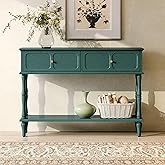 ARTPOWER 47" Mid-Century Console Table, 2 Drawers and Open Shelf, Green | Entryway Table with Storage, Narrow Behind Couch Table for Living Room, Foyer, Hallway