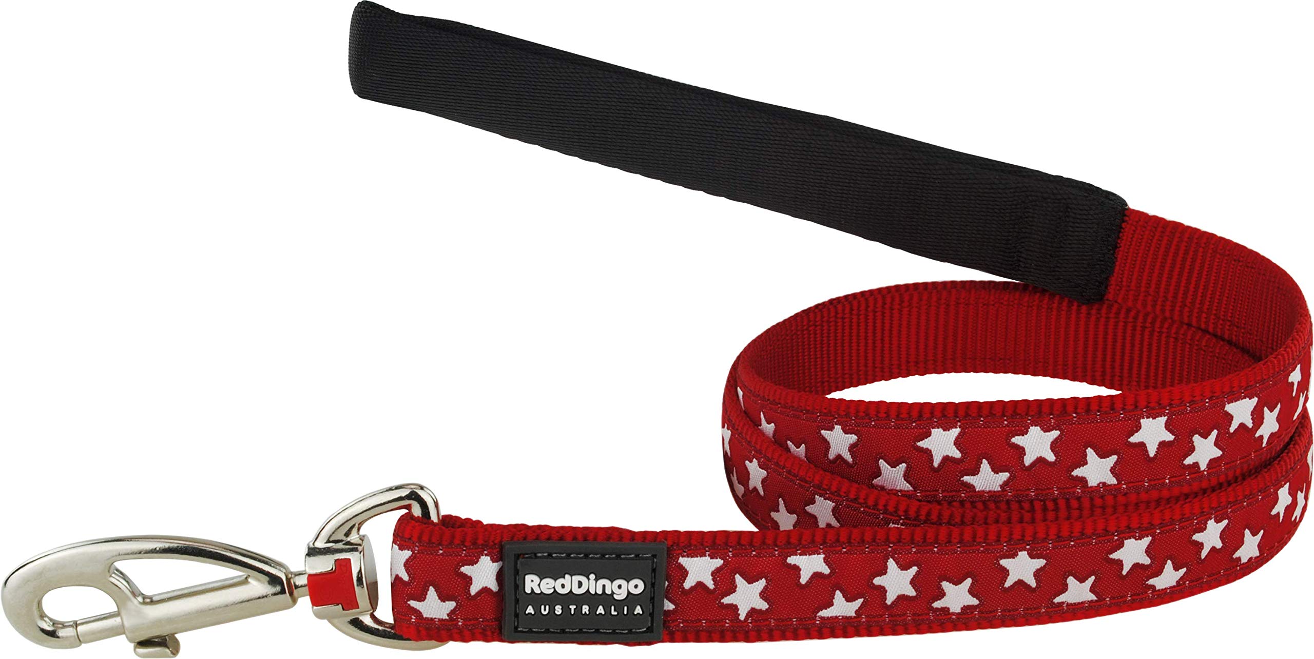Red Dingo Dog Lead 1.2m Design, Stars White on Red, Size Medium (20mm x 1.2m) — image 1