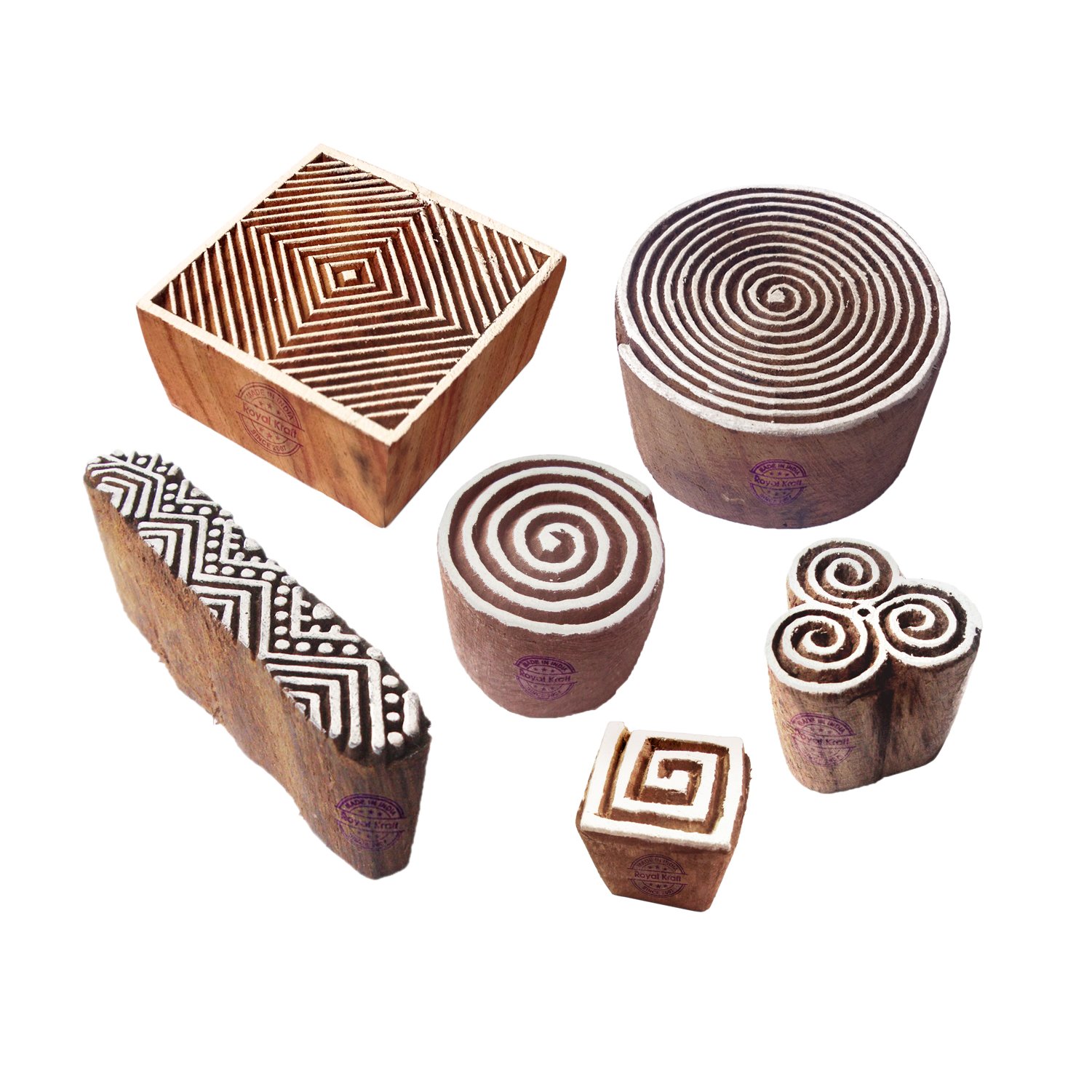 Artistic Motif Spiral and Finger Wooden Stamps for Printing (Set of 6) Htag1035