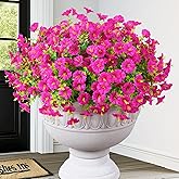 MARTINE MALL 24 Bundles Look Real Artificial Flowers for Outdoors, Realistic Fake Outdoor Flowers, UV Resistant Silk Petunia Flowers for Outside Faux Flowers Plants for Outdoor Porch, Fuchsia