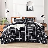 Andency Black Grid Comforter Set Twin(66x90Inch), 2 Pieces (1 Plaid Comforter and 1 Pillowcase) Black Plaid Comforter Set, Lightweight Microfiber Gingham Geometric Comforter Bedding Set