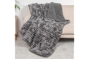 UINIU Sherpa Fleece Weighted Blanket for Adults Queen Size 15lbs, Soft Cozy Flannel Heavy Throw Blanket for Relax and Deep Sleep, 3D Ribbed Warm Fleece Weighted Blankets for Couch and Bed, 60" x 80"