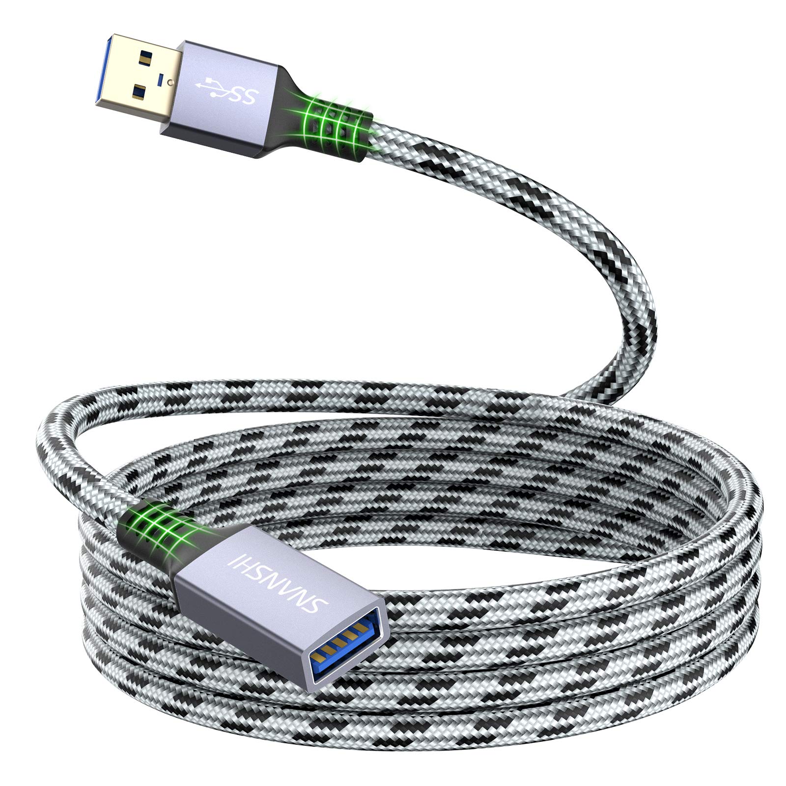 SNANSHI Short USB3.0 Extension Cable 0.6m Nylon Braided USB 3.0 Extender Cord USB Male to Female Extension Cable Compatible for USB Flash Drive, Card Reader, Hard Drive,Keyboard, Printer, Playstation