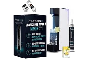 Carbon8 Sparkling Water Maker Machine - Home Soda Stream Machine, Screw-In CO2 Carbonator, Countertop Water Mineralizer, Seltzer Soda Maker Machine Dispenser - CO2 Cylinder Included - White