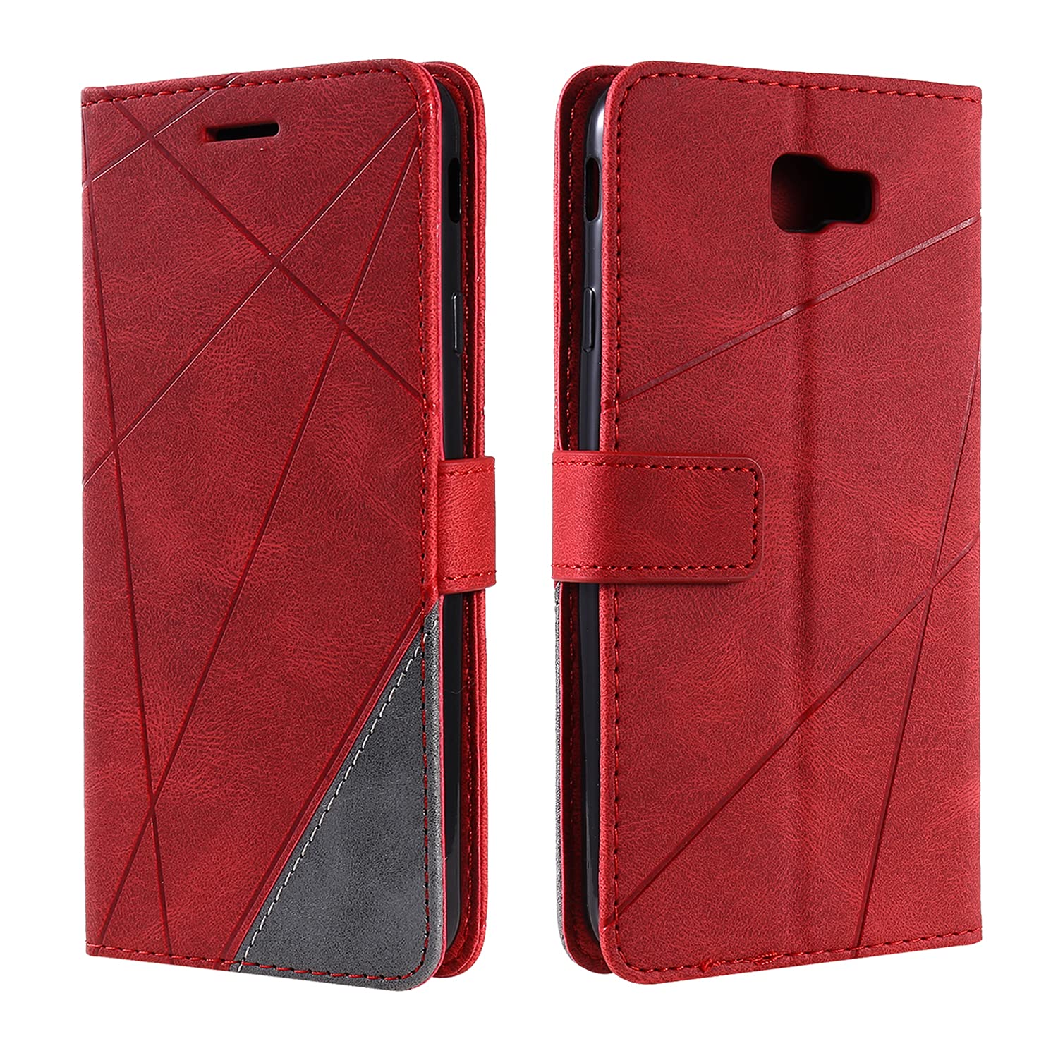 SONWO Case for Galaxy J7 Prime/Galaxy On 7 Case, Premium Leather Flip Wallet Case Magnetic Closure Card Slots Kickstand Phone Case for Galaxy J7 Prime/Galaxy On 7, Red