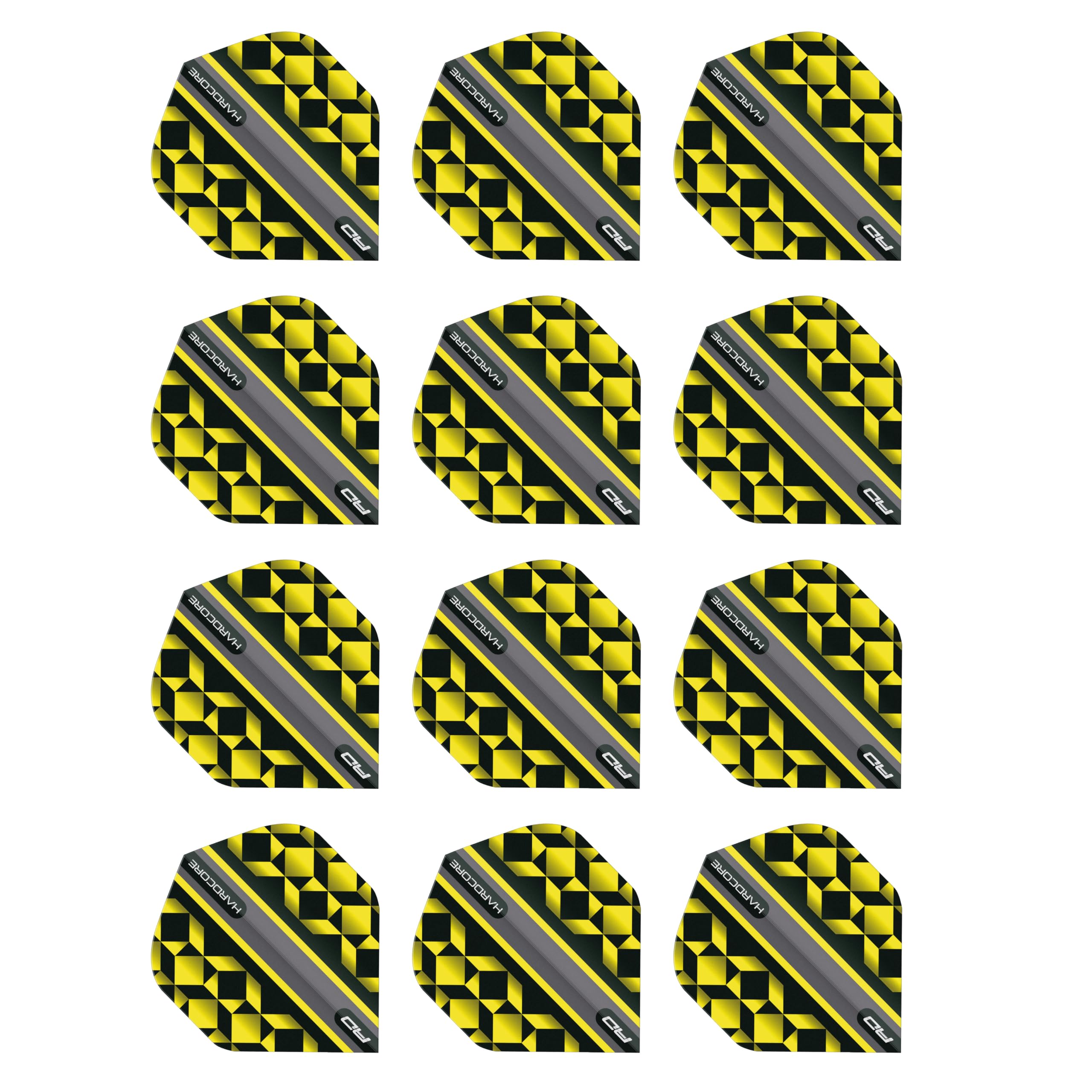 RED DRAGON Hardcore Radical Yellow & Black Geometric Dart Flights - 4 Sets Per Pack (12 Dart Flights in total)