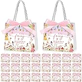 Kolldenn 25 Pcs Fairy Gift Bags Bulk 5.5 x 2.4 x 4.7 Inches Fairy Party Favors Bags with Handles and Pink Ribbon Bow for First Birthday Baby Shower Bridal Shower Wedding Party Favors