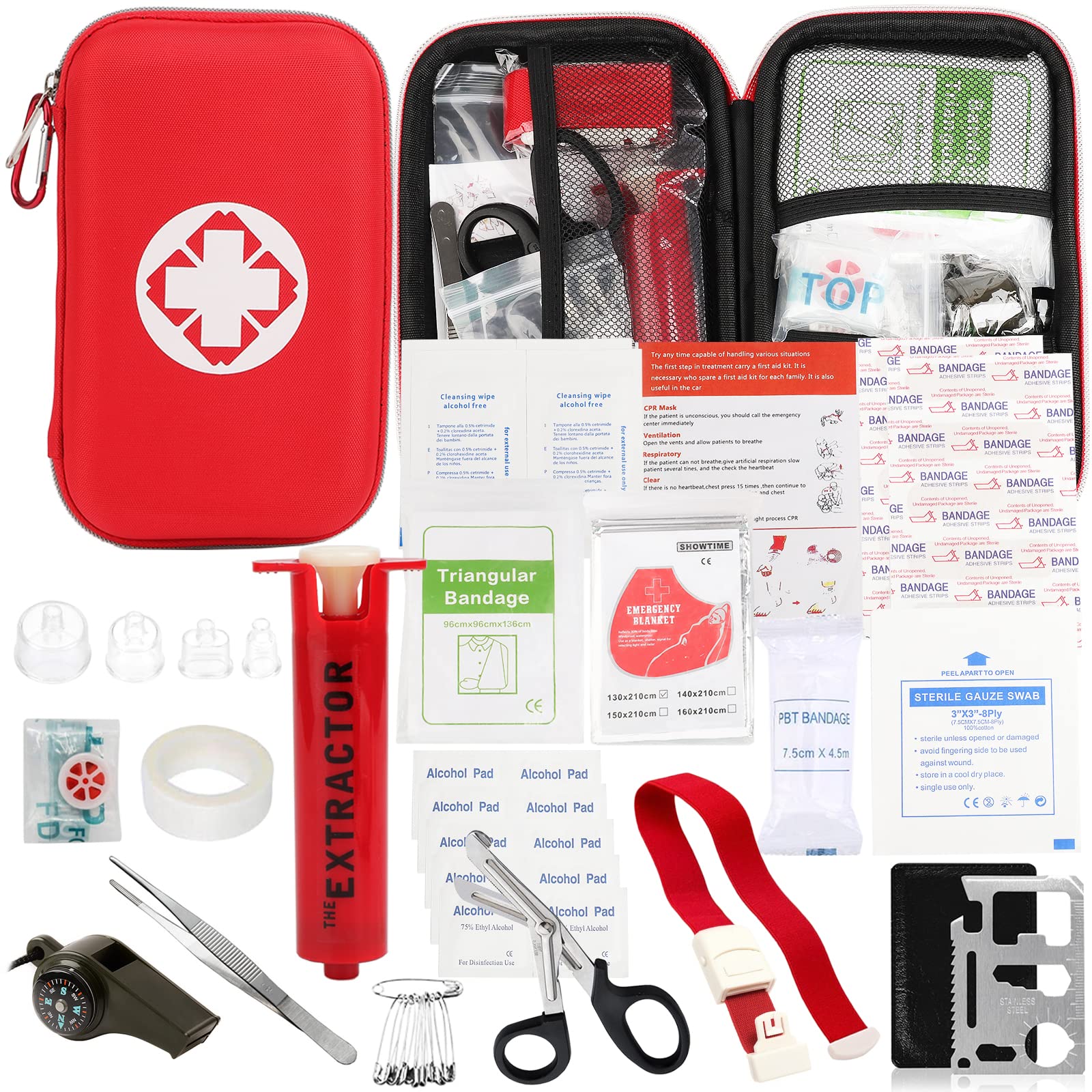 Photo 1 of Snake Bite Kit, Bee Sting Kit, Emergency First Aid Supplies, Venom Extractor Suction Pump, Bite and Sting First Aid for Hiking, Backpacking and Camping. Includes Bonus CPR face Shield (Red)