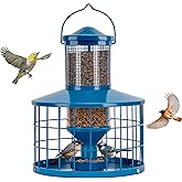 Caged Bird Feeders Squirrel-Proof, Metal, 2.8 Lbs Capacity-Cage Tube Seed Feeders with Tray Outdoor Hanging, Attract Birds,Detachable Cleaning, Starling Proof Wild Bird Feeder(Blue)
