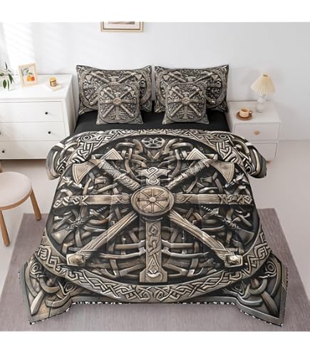 Viking beddengoed, dekbedovertrek set, 3D Rune Viking dekbedovertrek microfiber Viking beddengoed set winter zomer warm zacht kinderbed linnen beddengoed met kussensloop