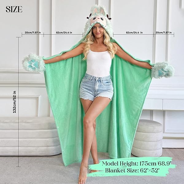 WEARABLE HOODIE BLANKET FOR ADULTS, MOTHERS DAY GIFTS-FLUFFY, FLANNEL HOODED BLANKET FOR WOMEN MEN TEEN-BIRTHDAY SHAWL GIFT-COZY WARM SOFT FUZZY GIFT IDEAS-GREEN